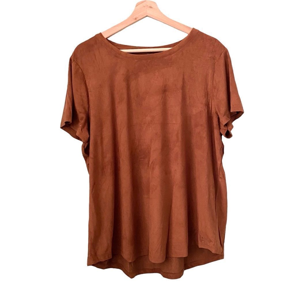 Anthropologie Brown Velvet Crew Neck Classic T-shirt in Size XL